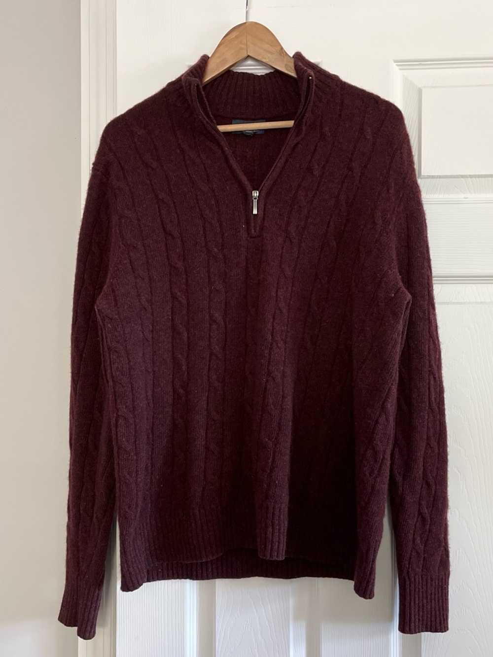 Brooks Beothers 100% Wool Men's Cable-Knit Half-Zip Sweater - Burgundy